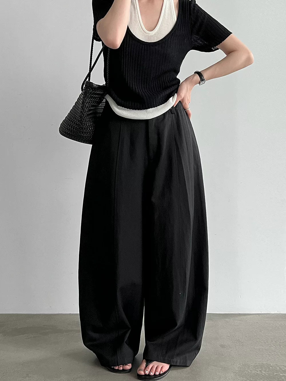 drape wide leg casual pants 3color 【NINE7025】