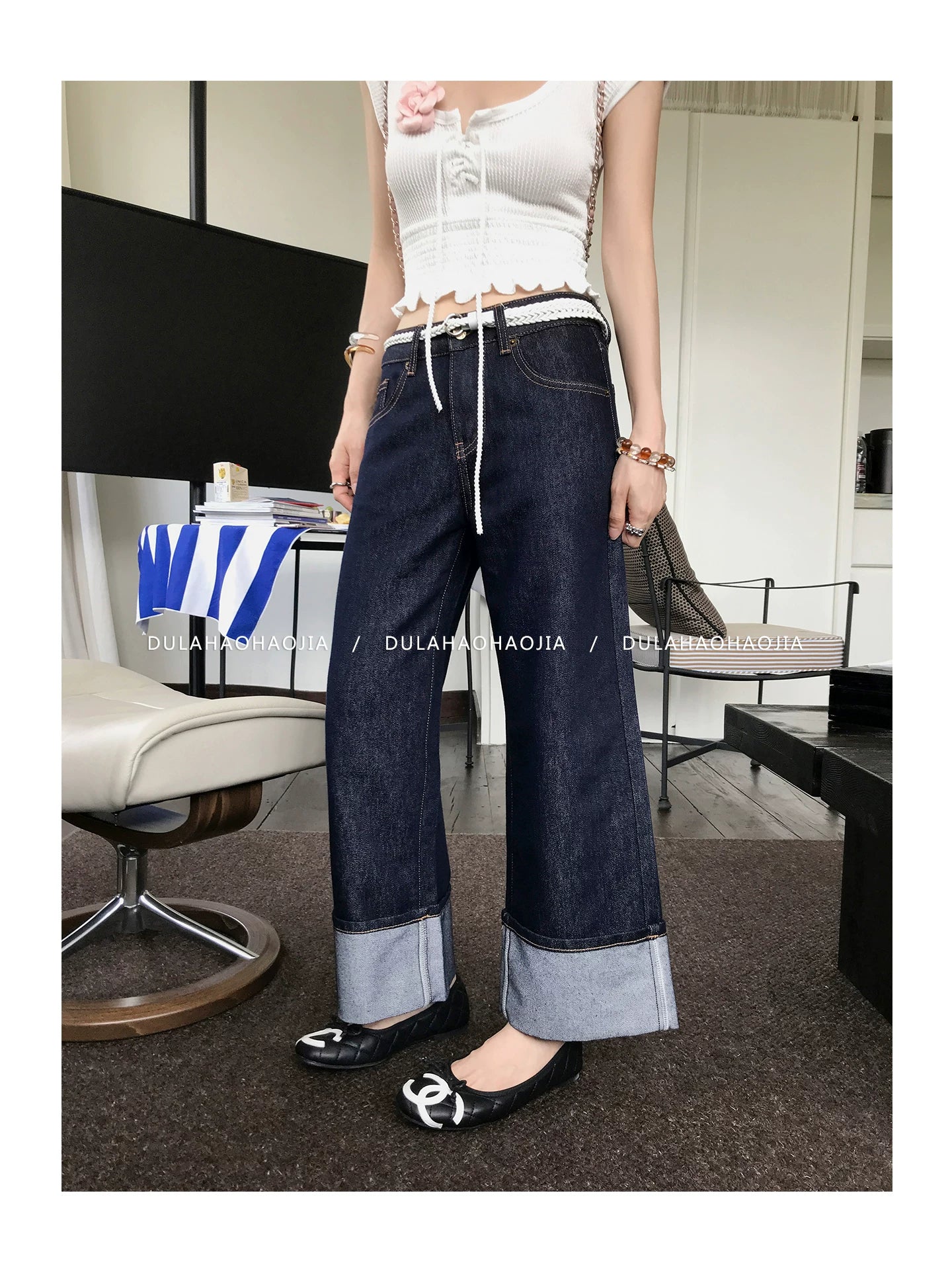 turn up hem denim pants 1color 【NINE7092】