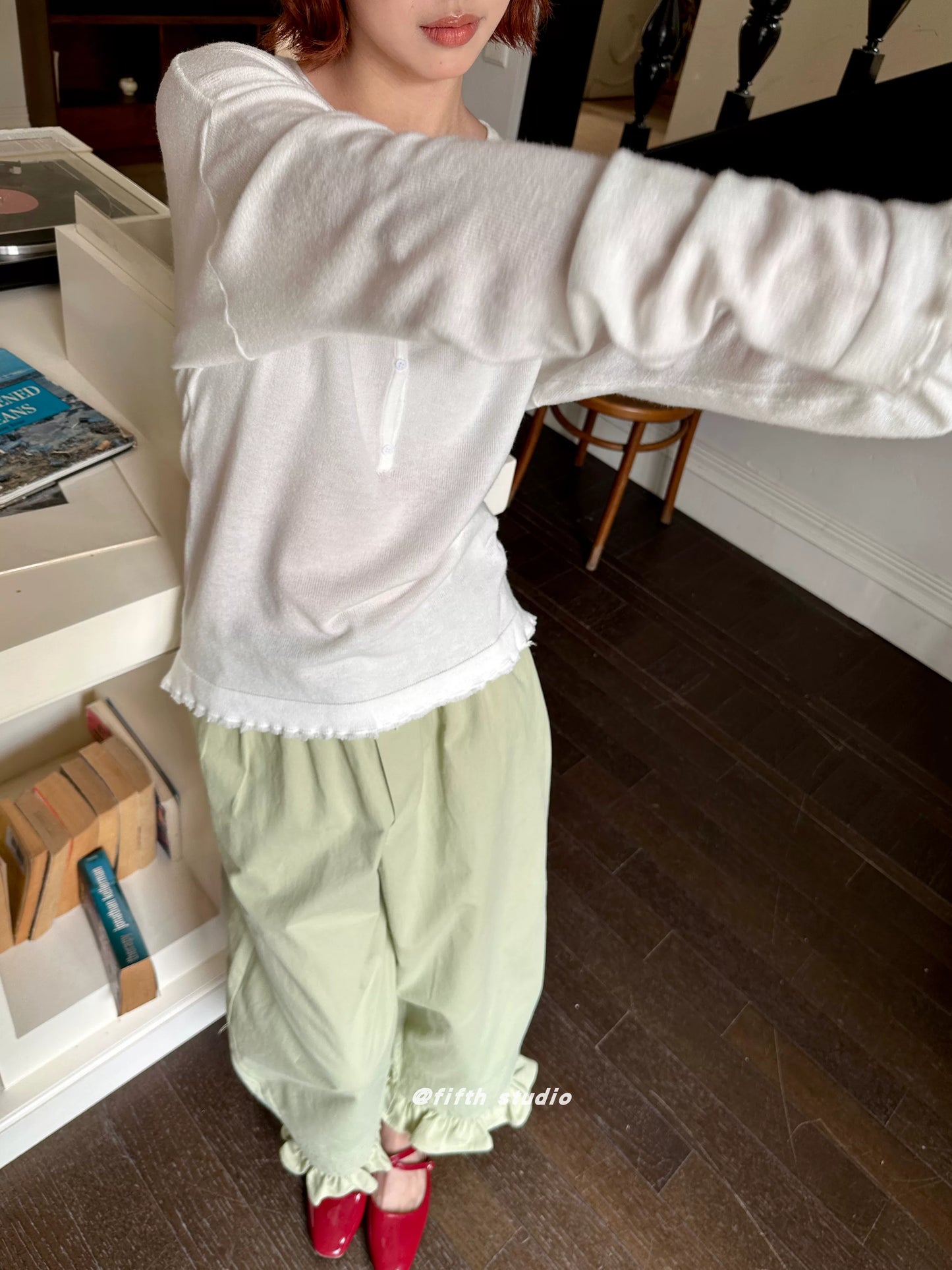 hem frill lantern casual pants 1color 【NINE7149】