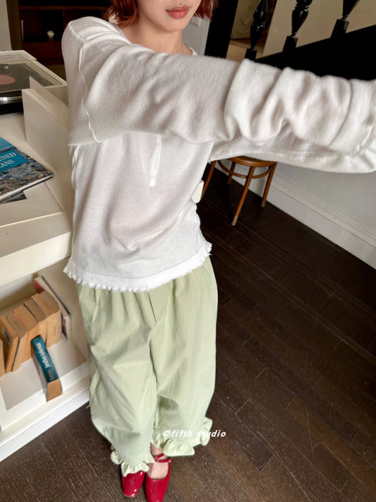 hem frill lantern casual pants 1color 【NINE7149】