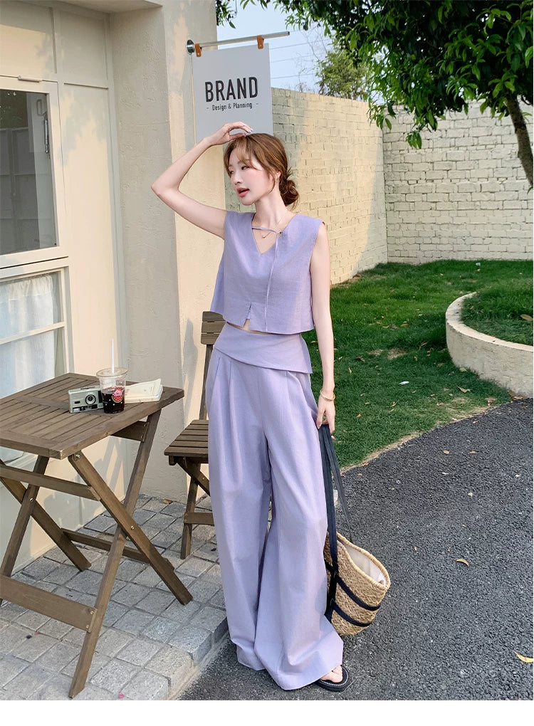 asymmetric vest wide pants setup 1color 【NINE7119】