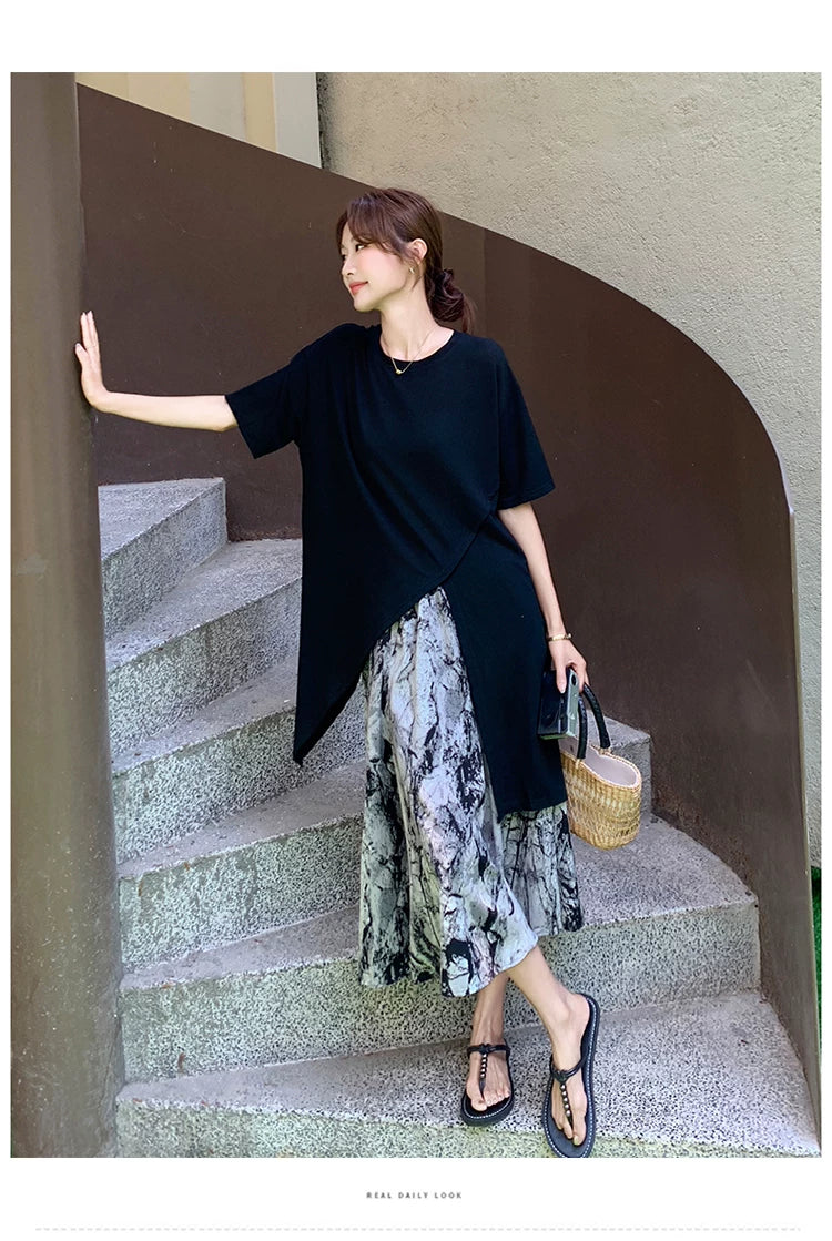 tshirt marble layered dress 1color 【NINE7126】