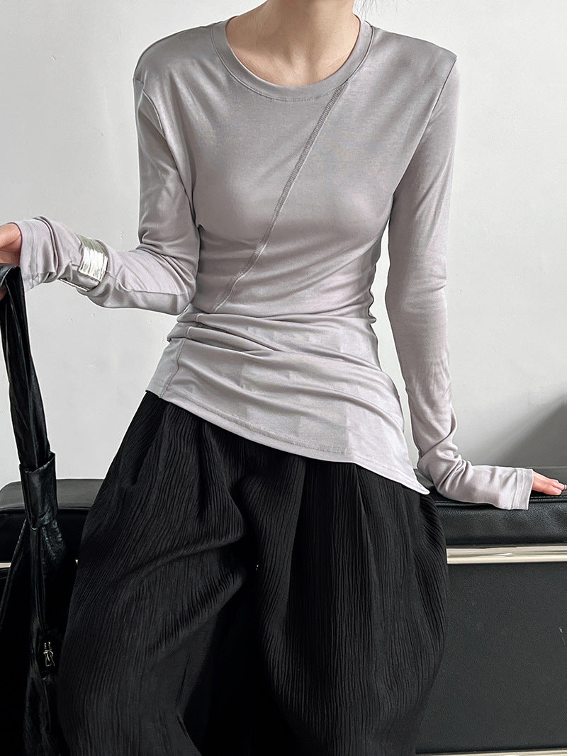 asymmetric seam long sleeve tee 4color 【NINE7245】