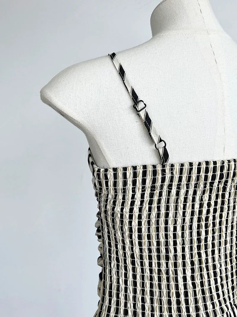 striped ruched camisole long dress 1color 【NINE7062】