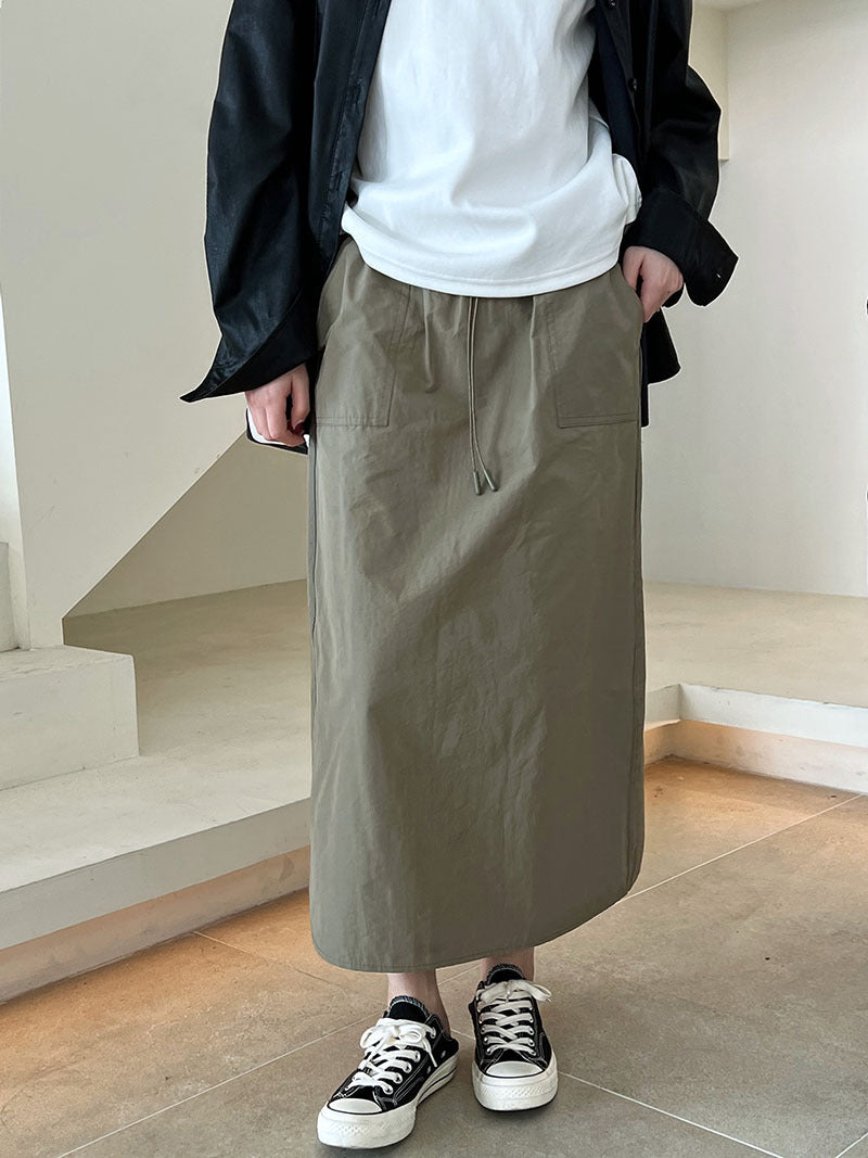 casual drawstring straight long skirt 2color 【NINE7256】