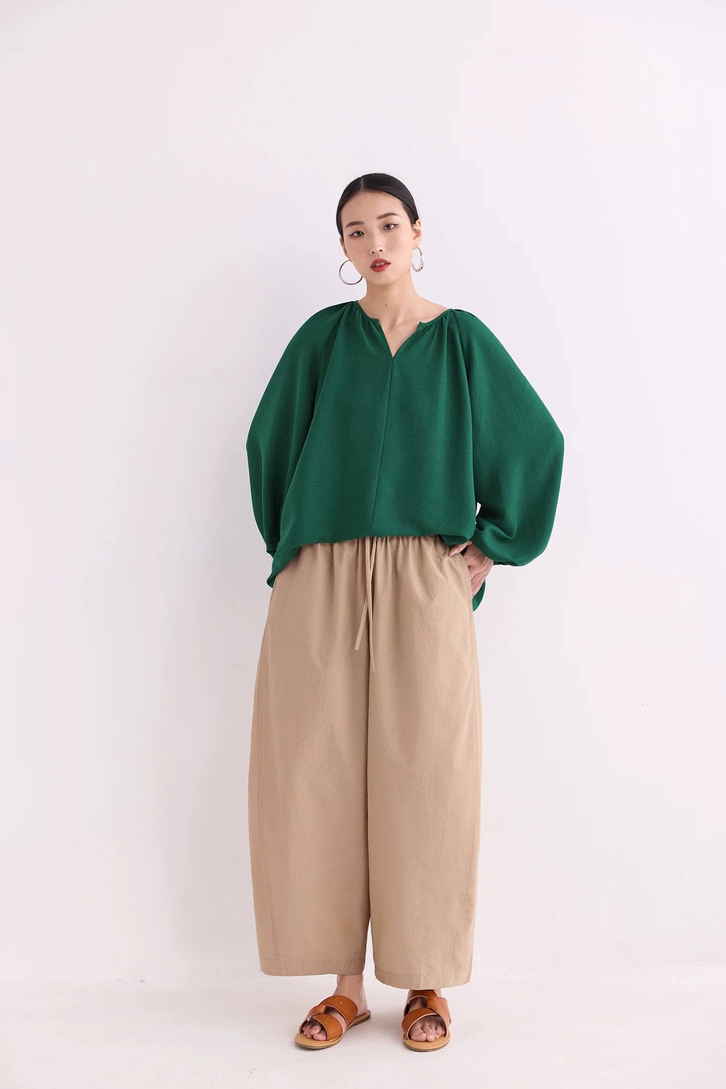 v-neck lantern sleeve loose blouse 14colors 【NINE7214】