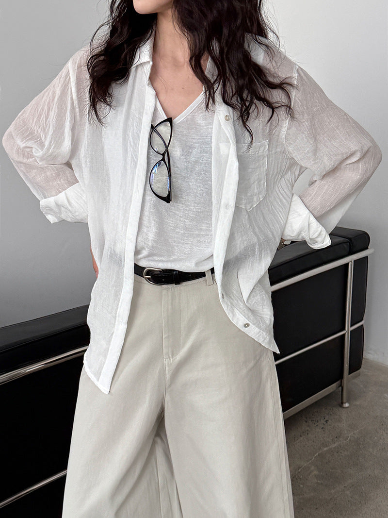 casual loose linen long shirt 2color 【NINE7233】