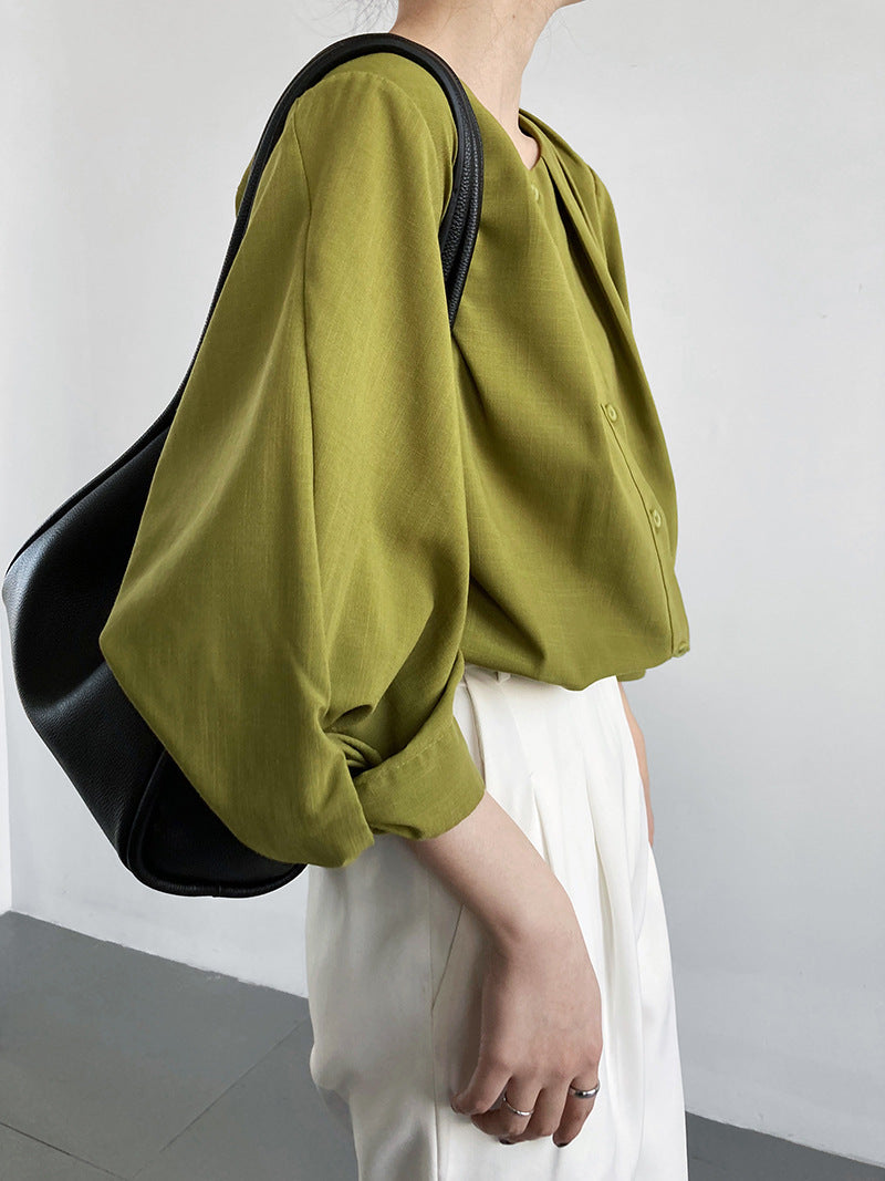 puff sleeve pleated blouse 3color 【NINE7241】