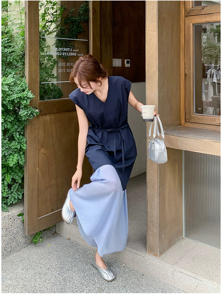 belt tunic chiffon skirt setup 1color 【NINE7134】