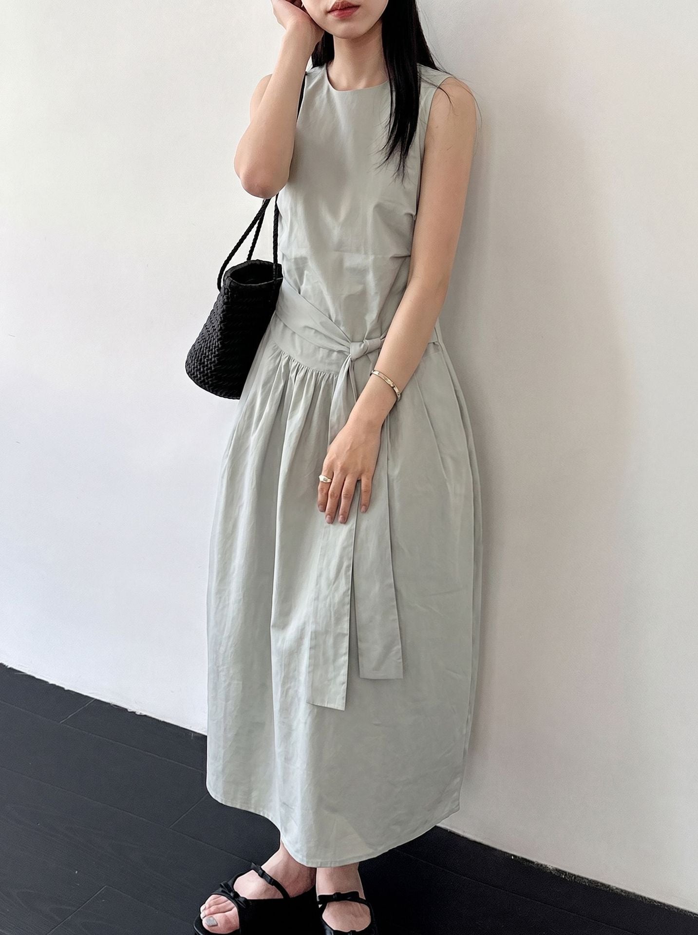 waist tie sleeveless maxi dress 3color 【NINE7237】