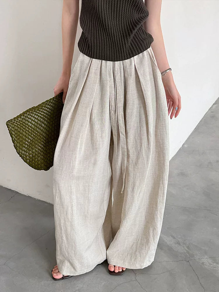 pleated linen wide leg pants 3color 【NINE7065】