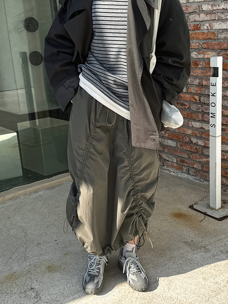 drawstring ruched maxi skirt 2color 【NINE7236】
