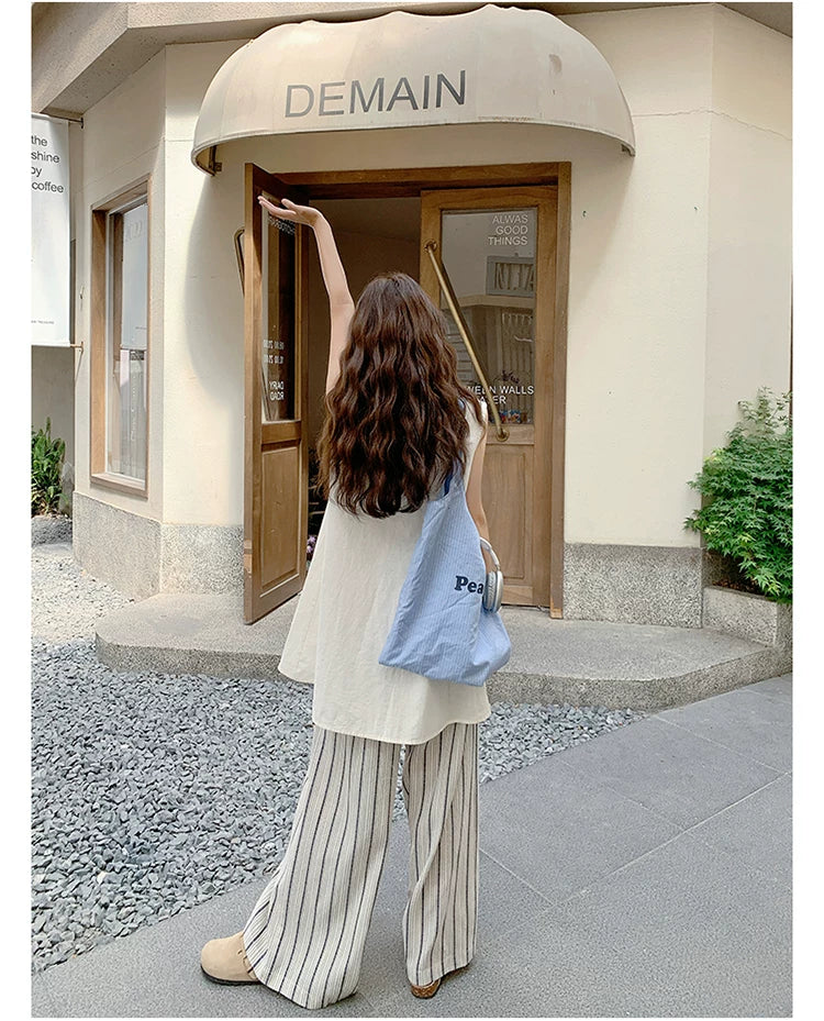 asymmetric top stripe pants setup 1color 【NINE7112】