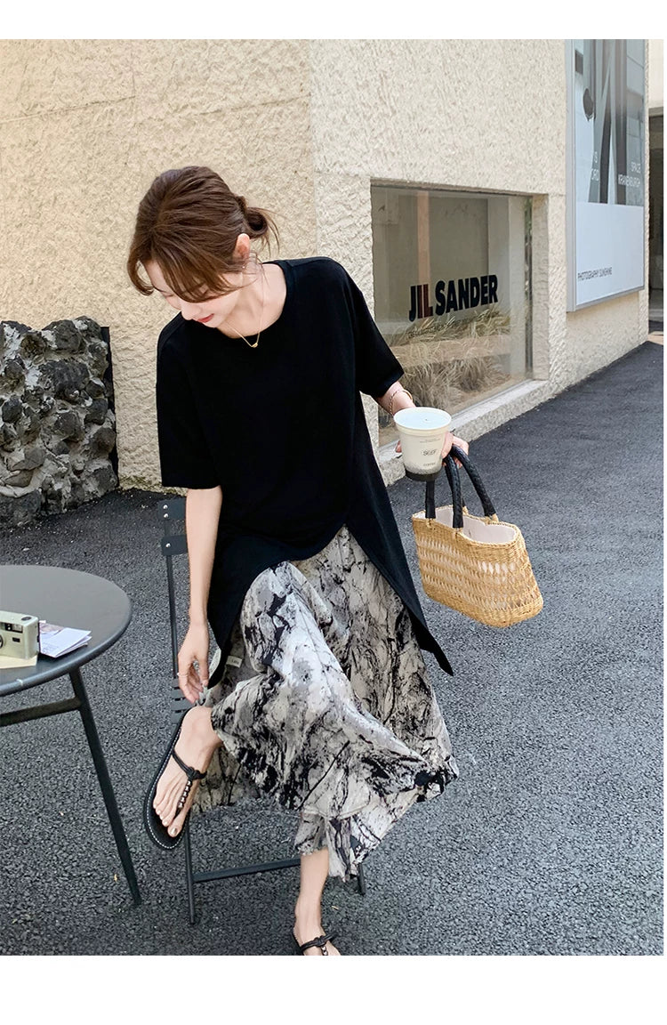 tshirt marble layered dress 1color 【NINE7126】