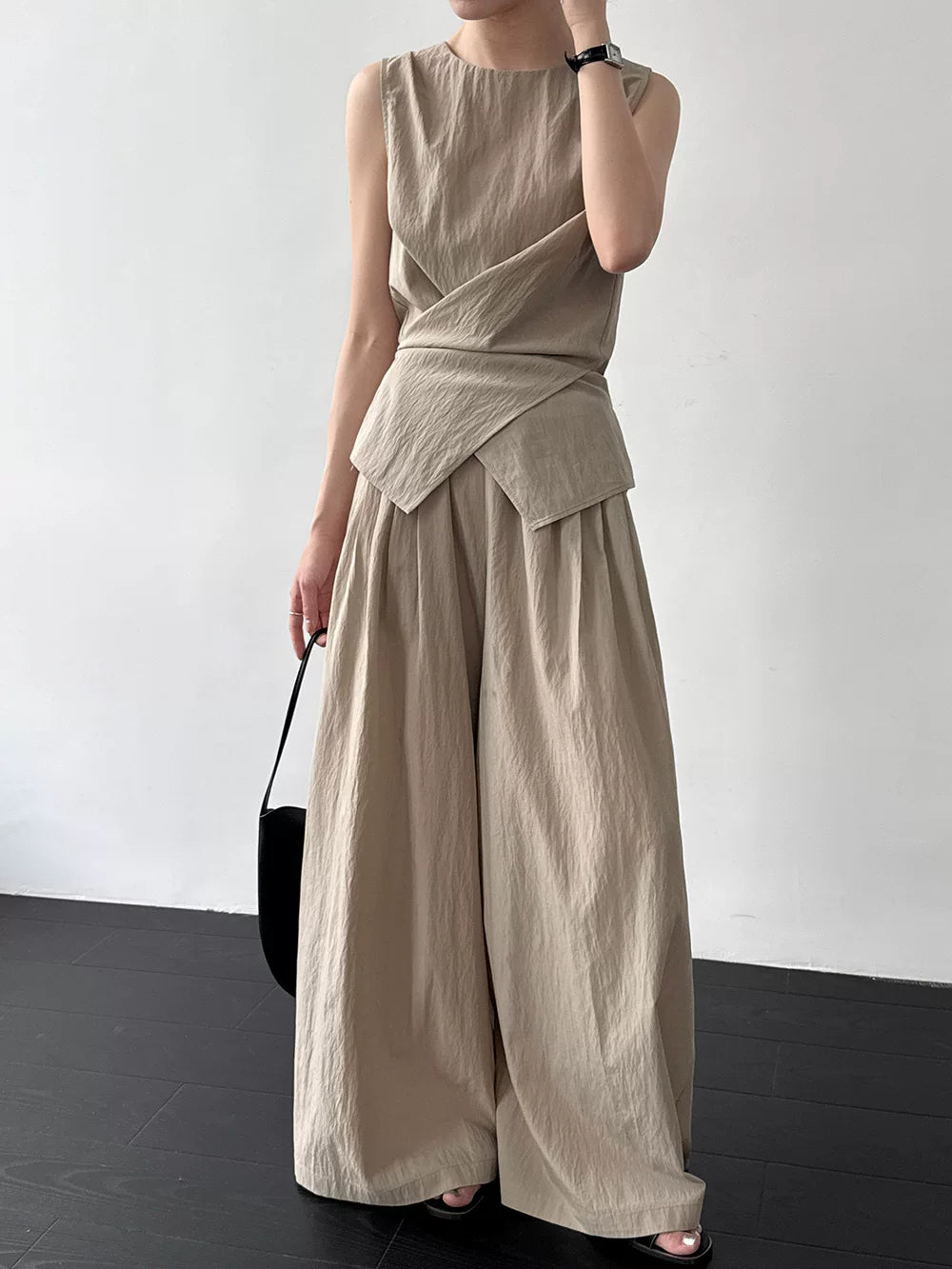 ribbon tops wide pants setup 3color 【NINE7061】