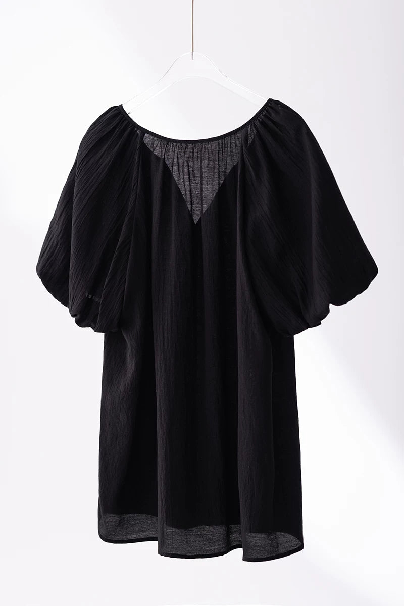 v-neck puff sleeve loose blouse 1color 【NINE7219】