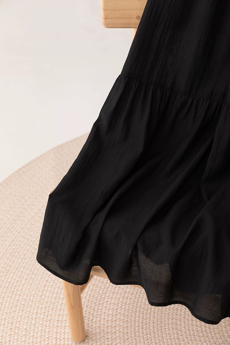 v-neck belt tiered long dress 1color 【NINE7227】