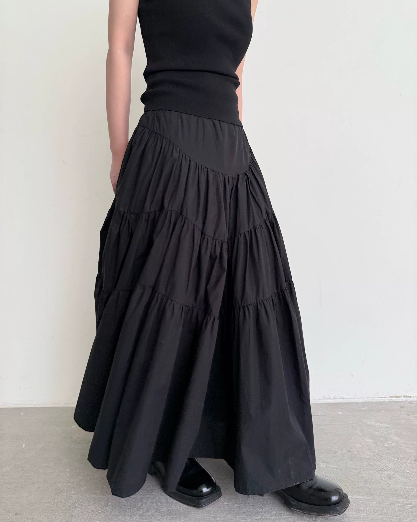 tiered flared long skirt 1color 【NINE7011】