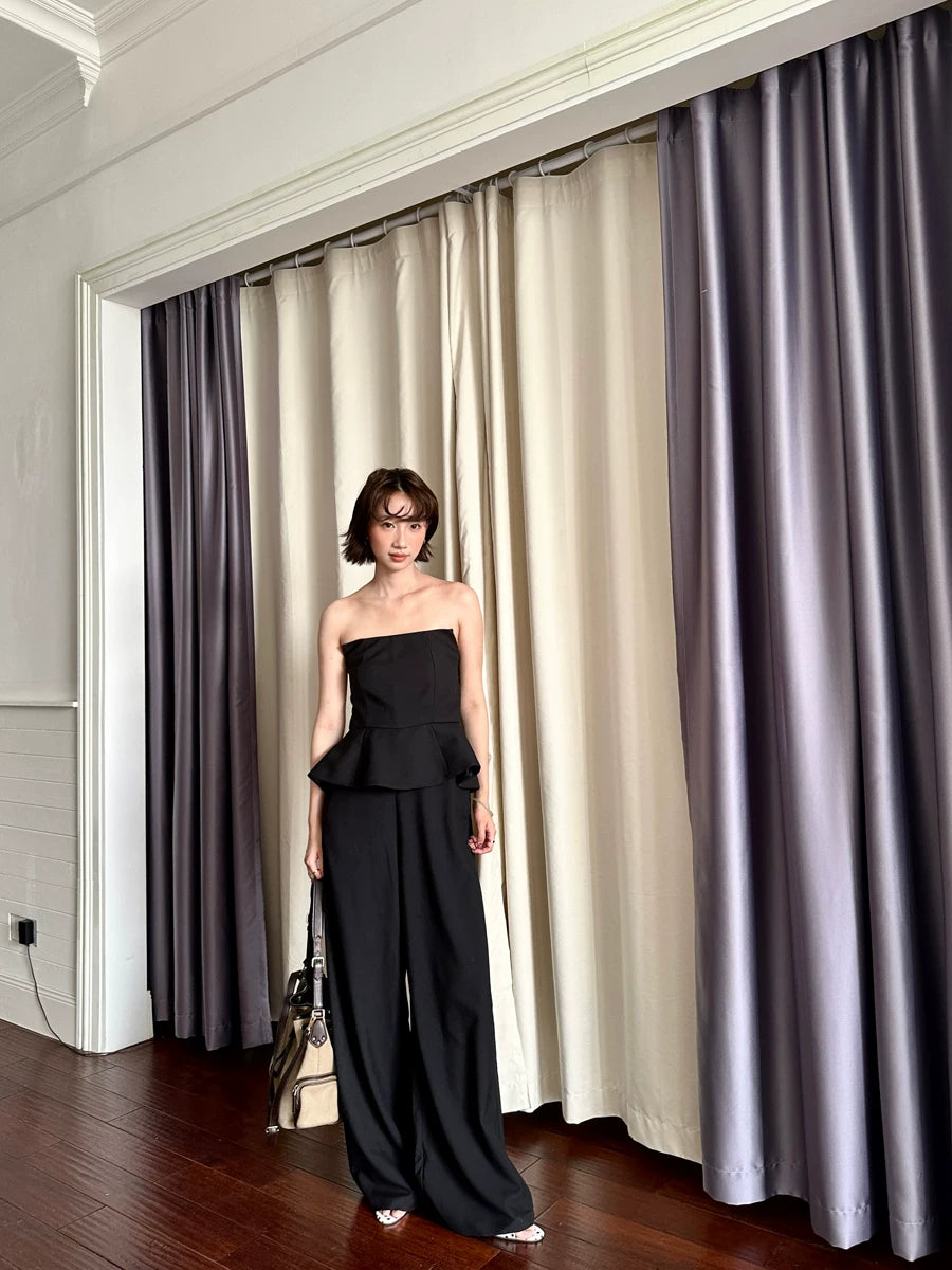 tube top peplum fake two-piece wide leg jumpsuit 1color 【NINE7150】