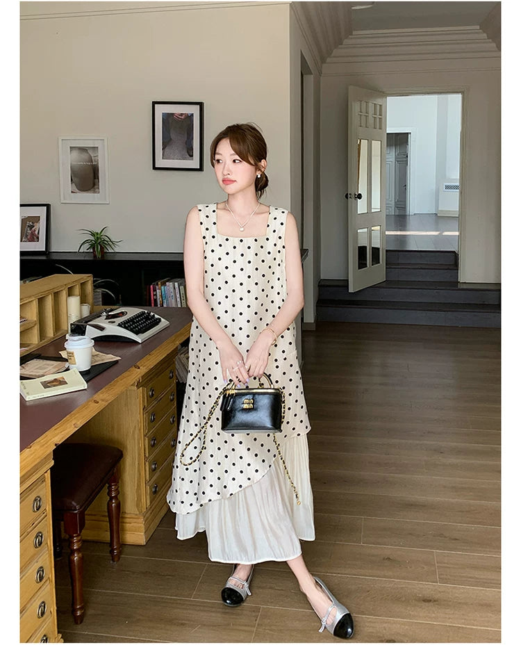 dot tiered layer sleeveless dress 1color 【NINE7138】