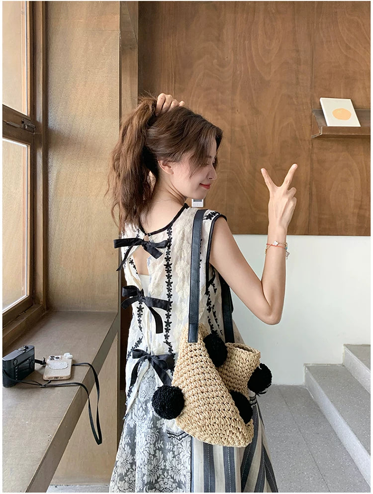 patchwork asymmetric skirt vest setup 1color 【NINE7113】