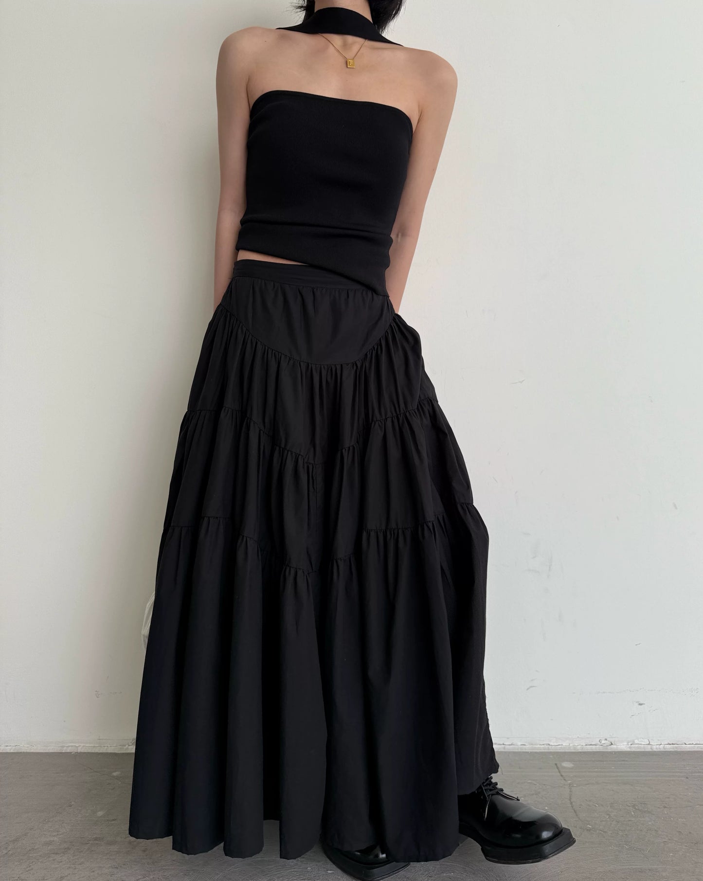 tiered flared long skirt 1color 【NINE7011】