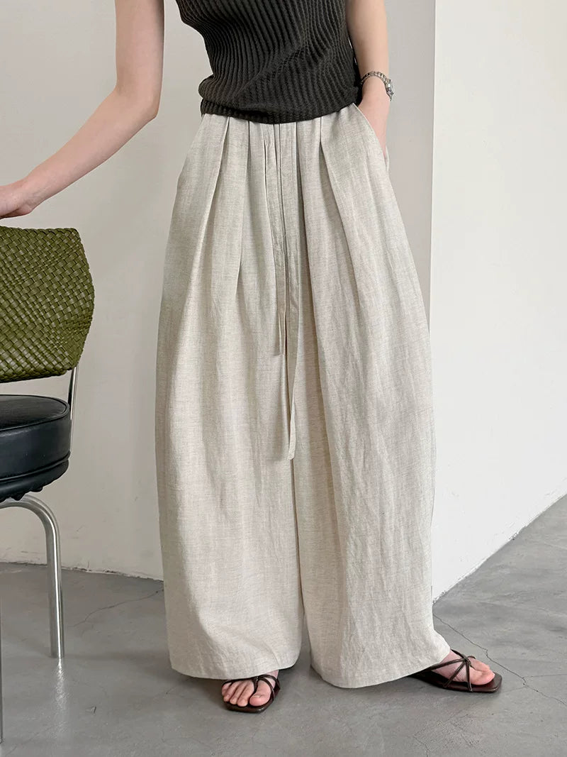 pleated linen wide leg pants 3color 【NINE7065】