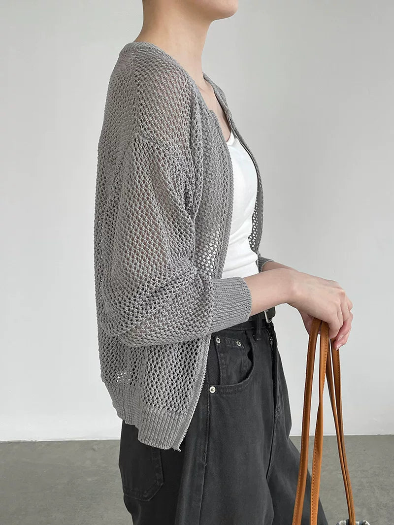 mesh zip knit cardigan 5color 【NINE7076】