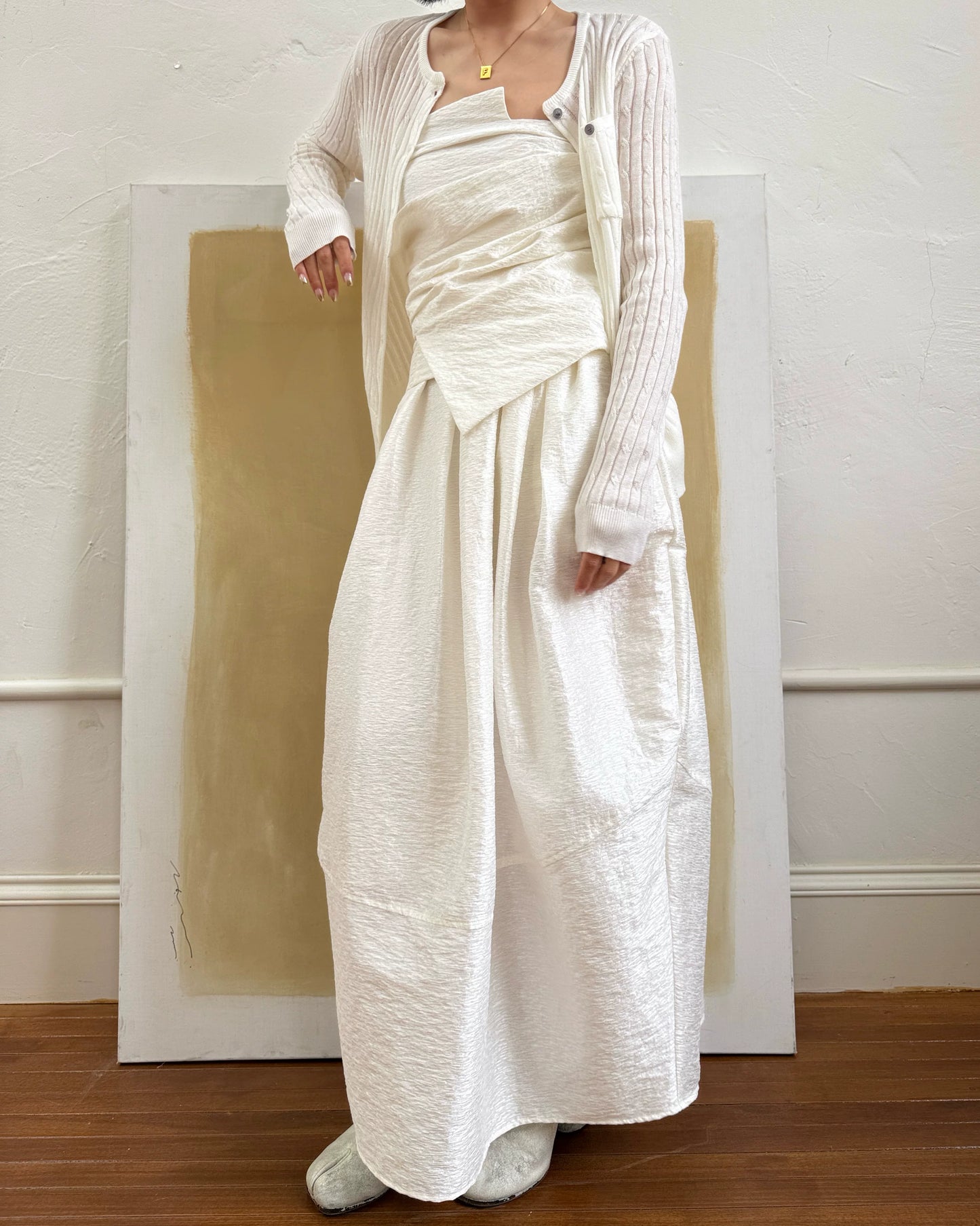 asymmetrical drape baretop setup 1color【NINE7001】