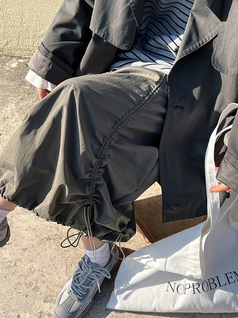 drawstring ruched maxi skirt 2color 【NINE7236】