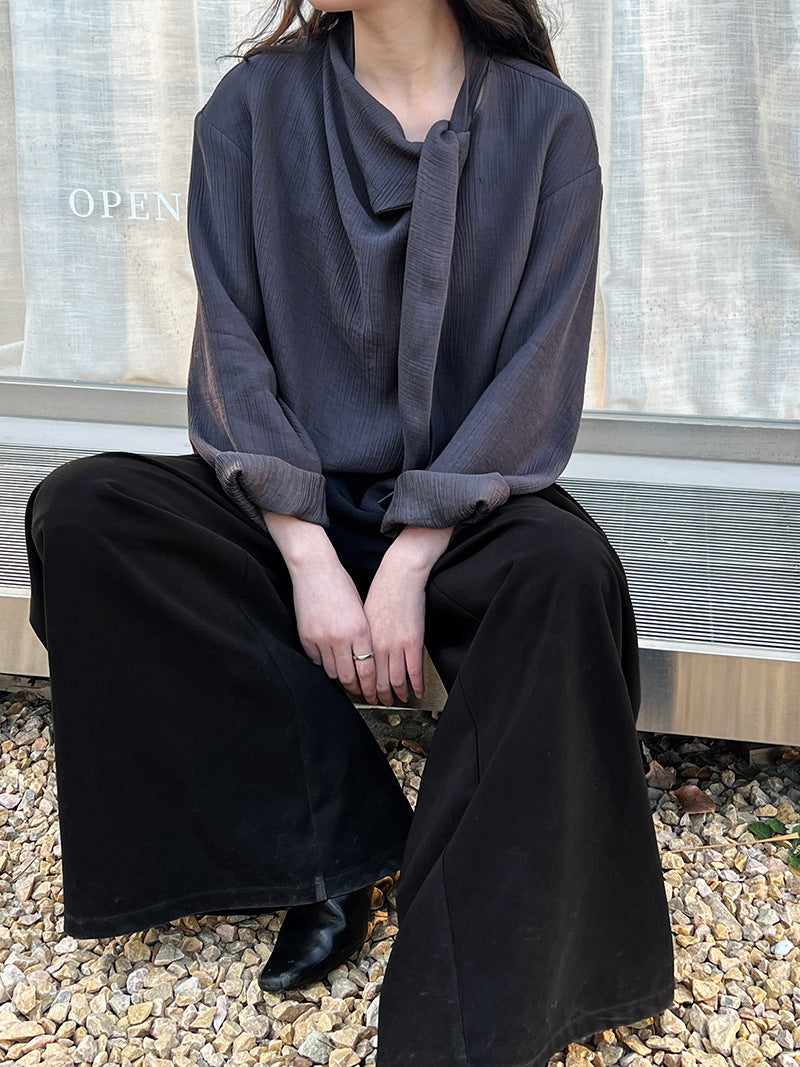 pleated scarf tie blouse 2color 【NINE7242】