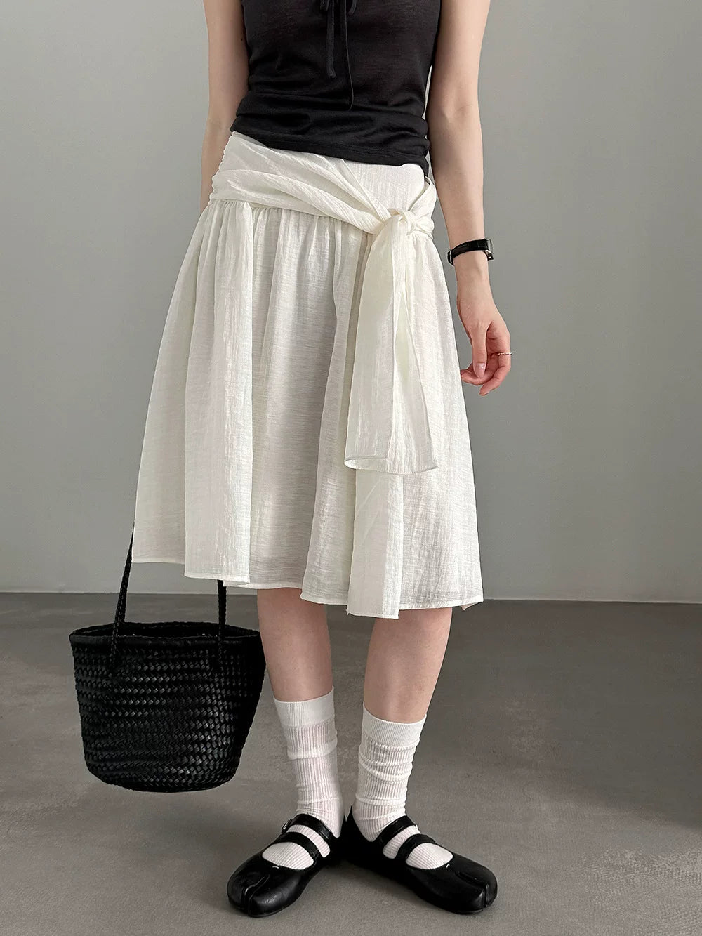 waist tie flared knee skirt 2color 【NINE7079】