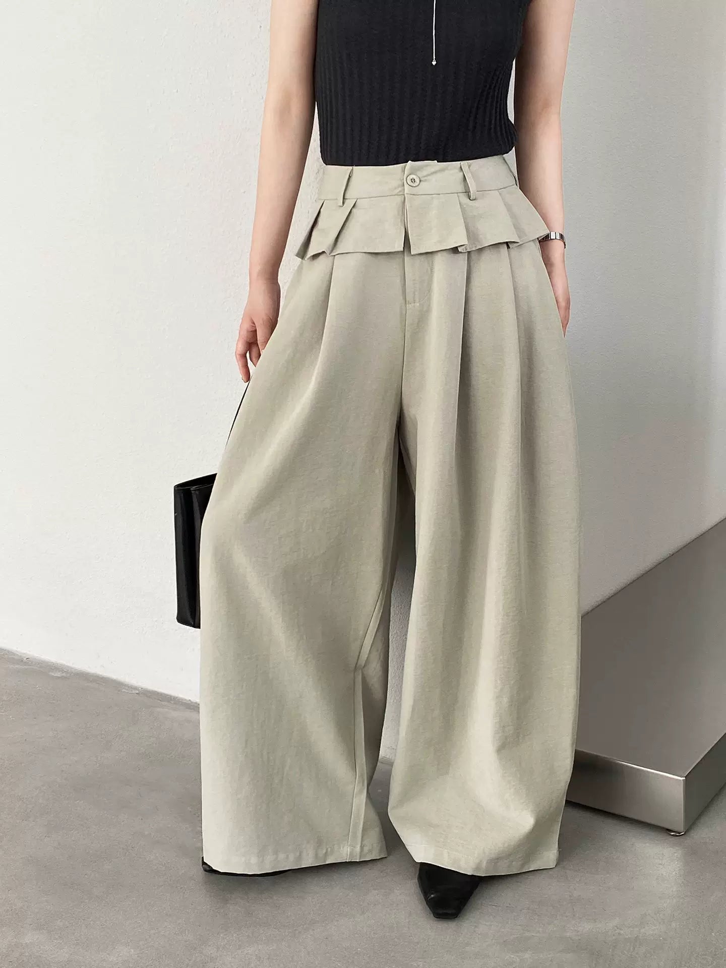 peplum waist tuck wide pants 1color 【NINE7088】