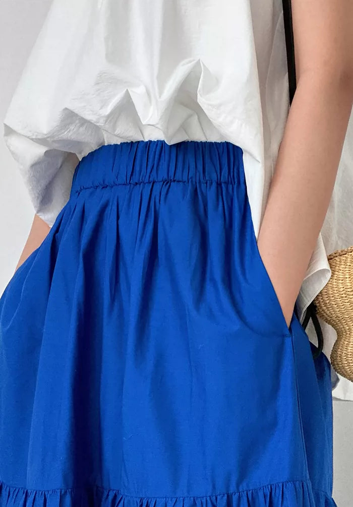 cutout embroidery tiered long skirt 2color 【NINE7053】