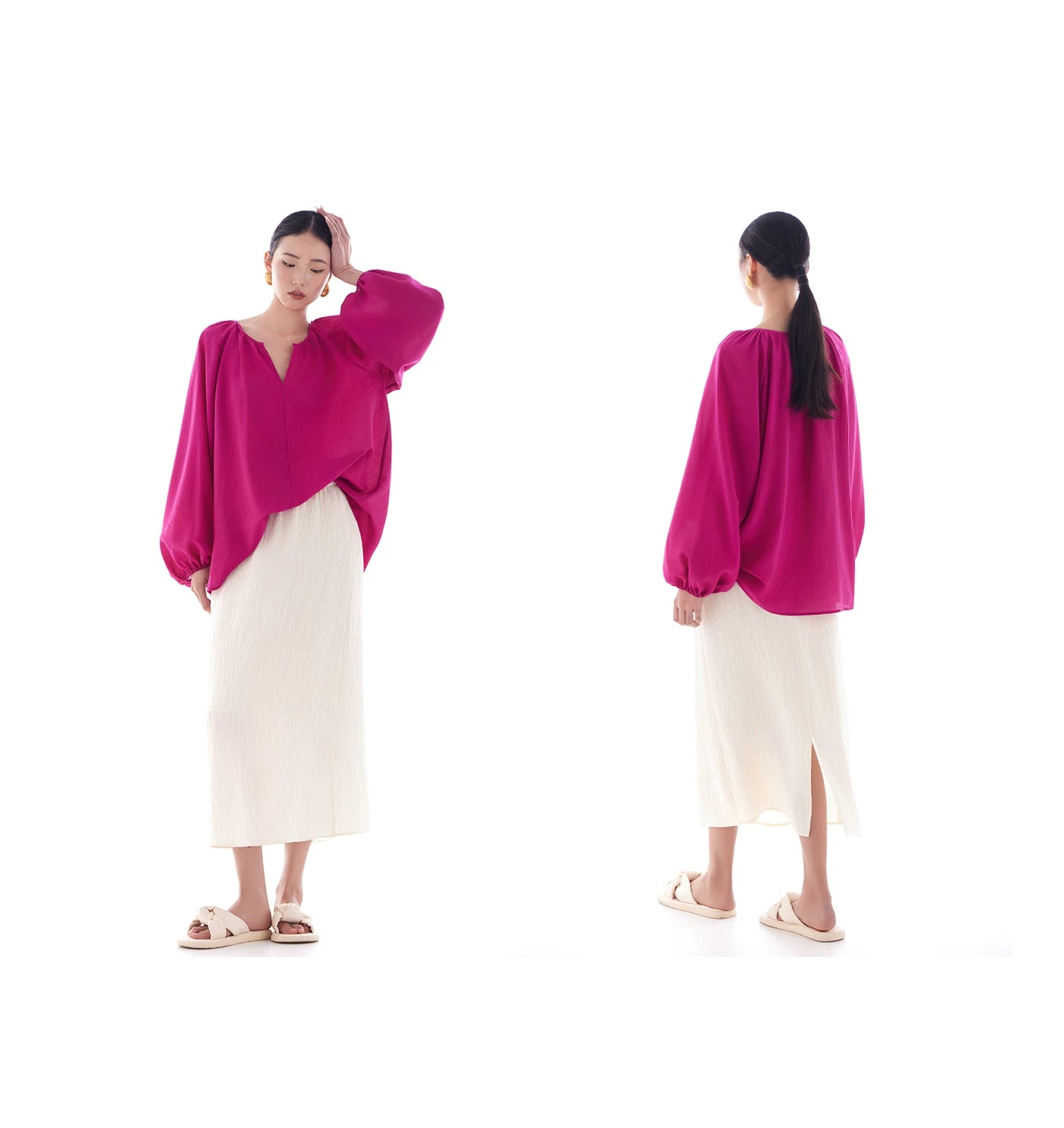 v-neck lantern sleeve loose blouse 14colors 【NINE7214】