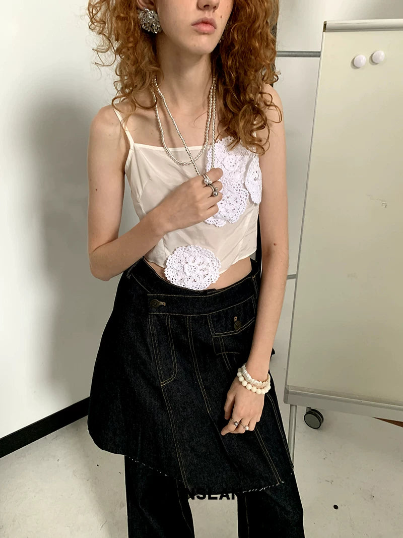 asymmetric embroidery lace camisole top 1color【NINE7006】