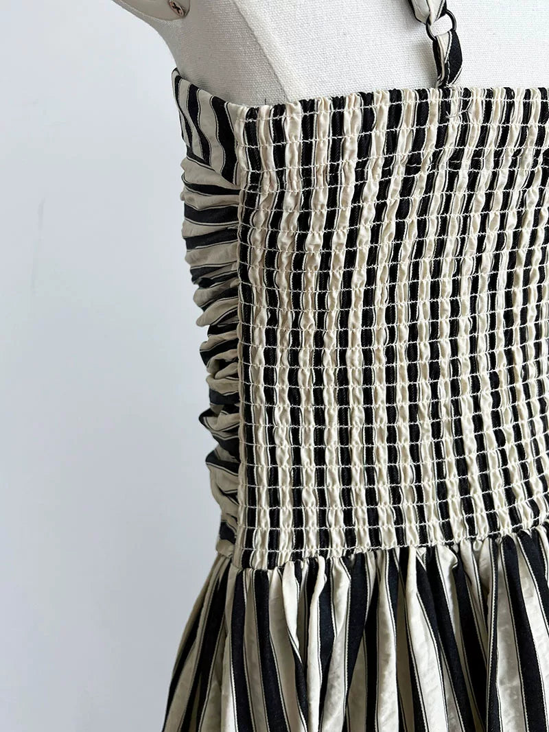 striped ruched camisole long dress 1color 【NINE7062】