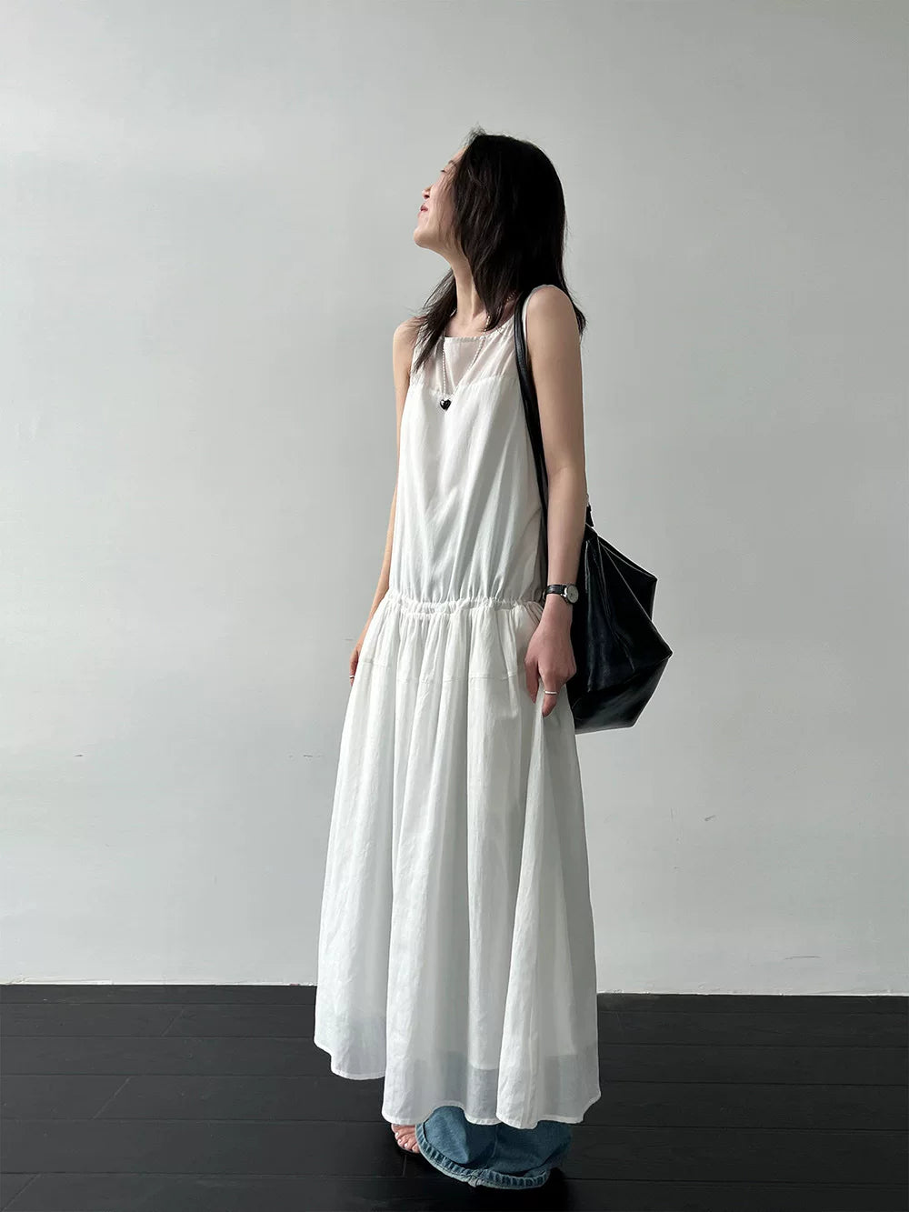 drawstring tiered sleeveless long dress 2color 【NINE7067】
