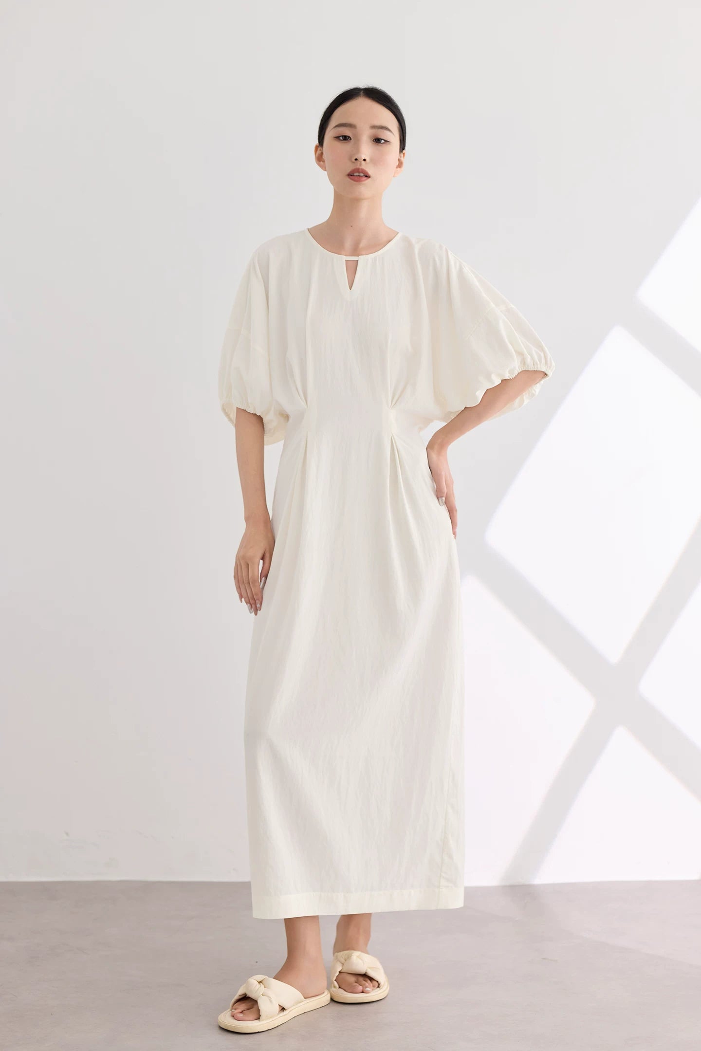 waist gathered  maxi dress 11color 【NINE7213】