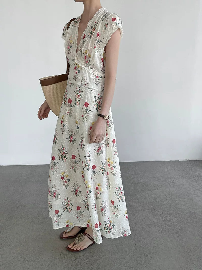 floral v neck maxi dress 1color 【NINE7068】