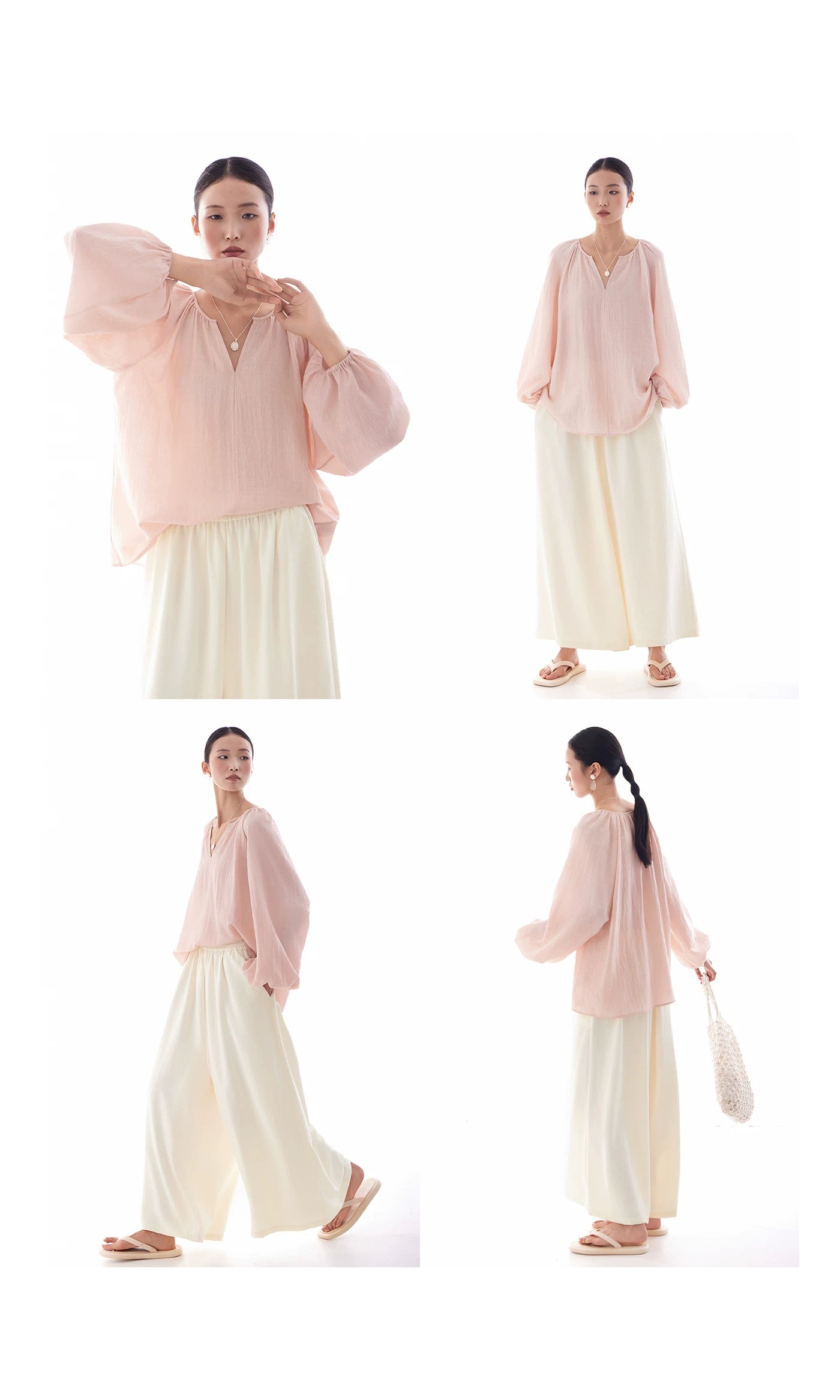 v-neck lantern sleeve loose blouse 14colors 【NINE7214】