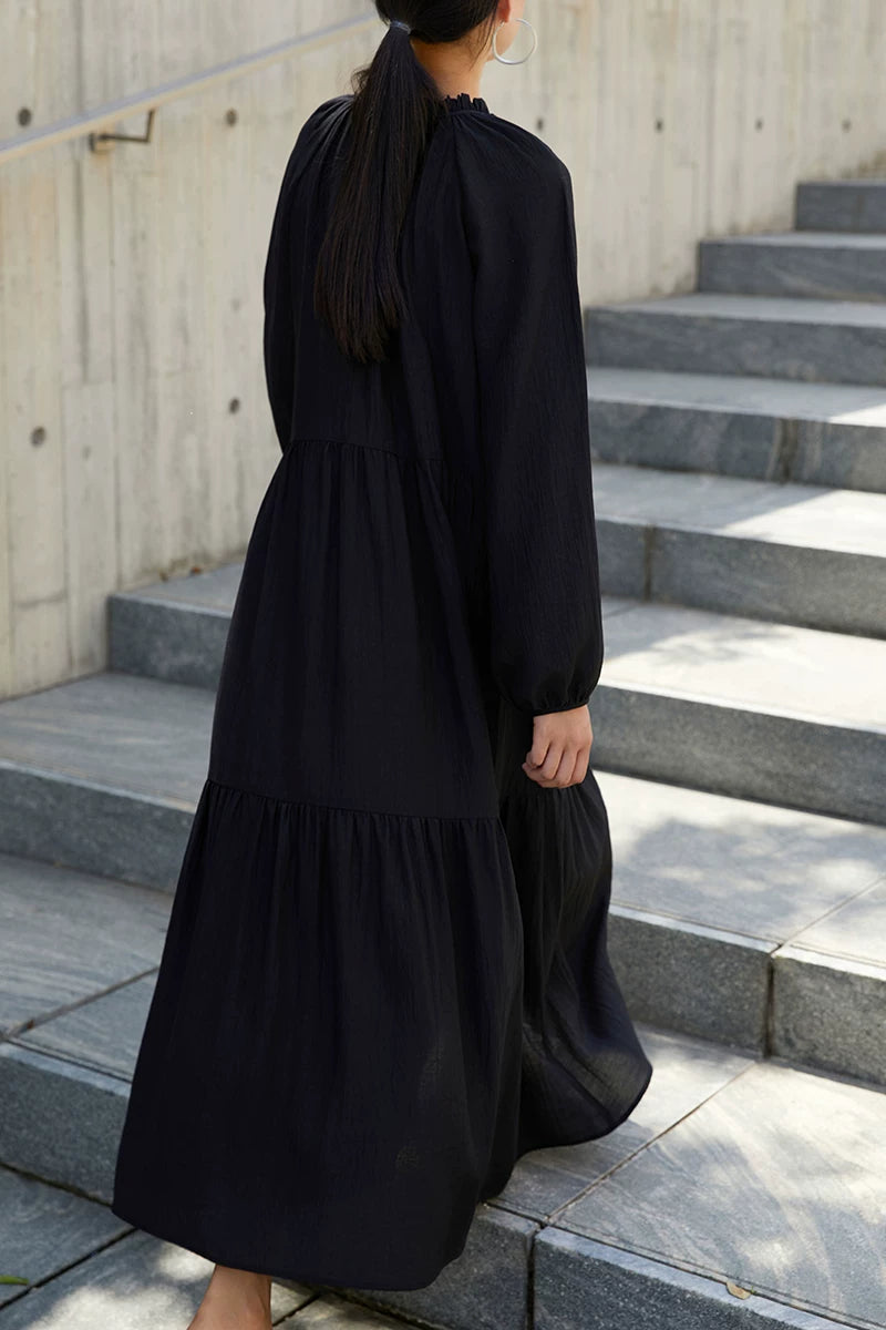v-neck belt tiered long dress 1color 【NINE7227】