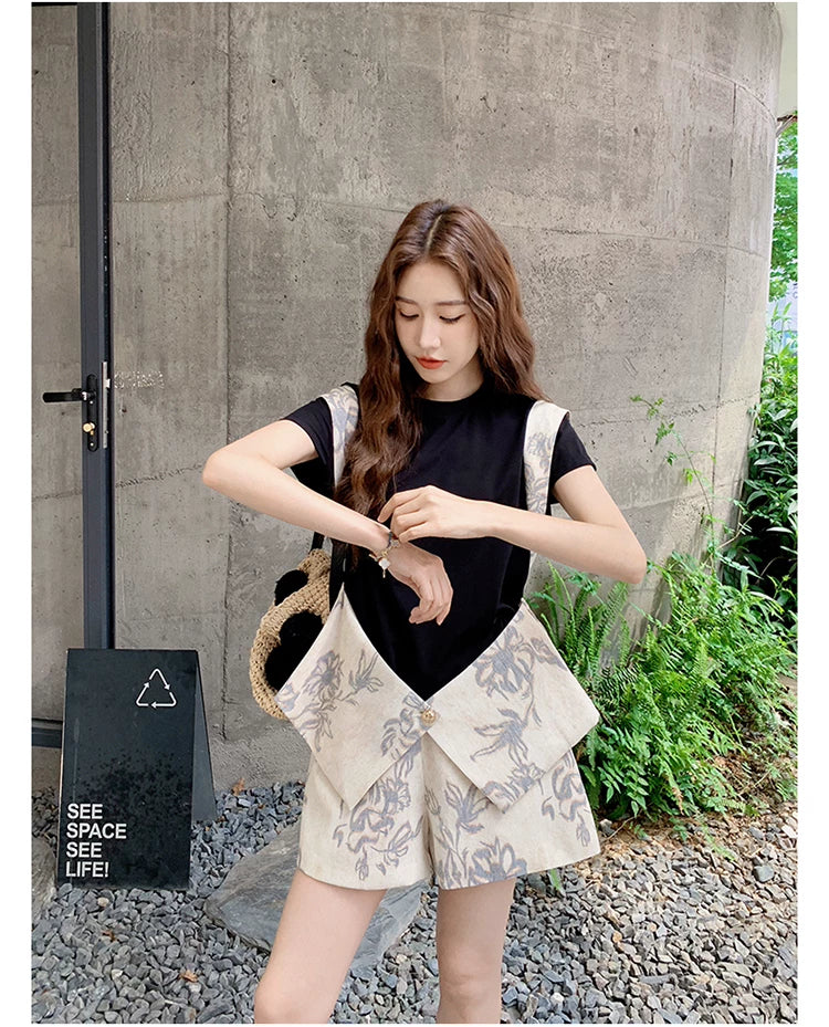 print asymmetric top shorts setup 1color 【NINE7117】