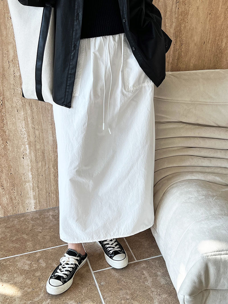 casual drawstring straight long skirt 2color 【NINE7256】