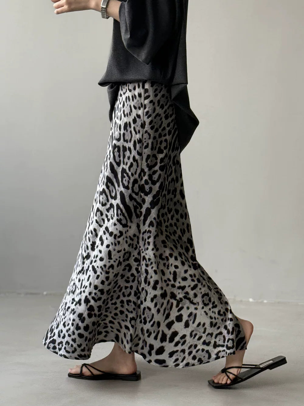leopard pattern slit maxi skirt 1color 【NINE7019】