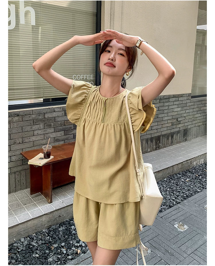 pintuck blouse short pants setup 1color 【NINE7125】