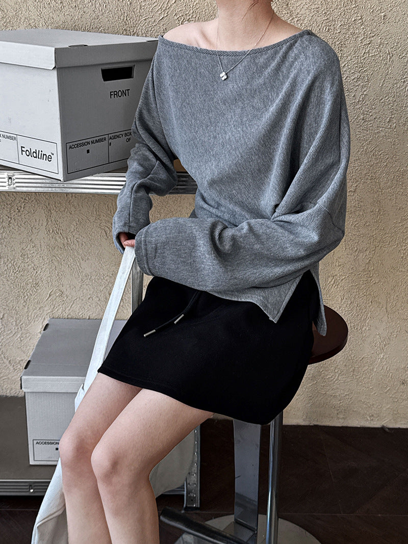 off shoulder asymmetric top 3color 【NINE7244】