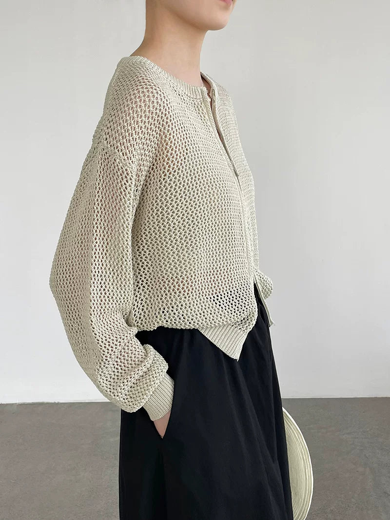 mesh zip knit cardigan 5color 【NINE7076】