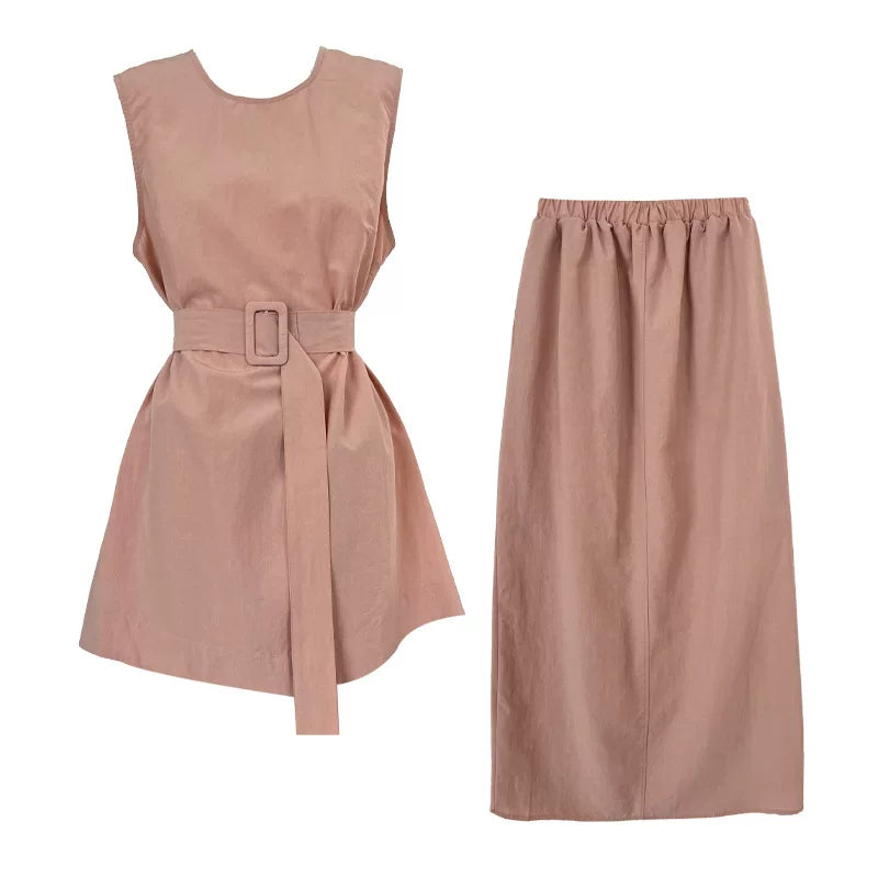 belted tunic skirt linen setup 2color 【NINE7075】