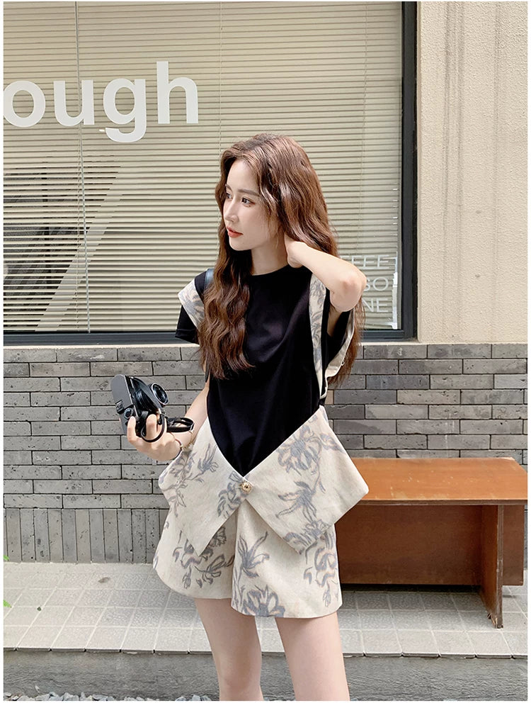 print asymmetric top shorts setup 1color 【NINE7117】